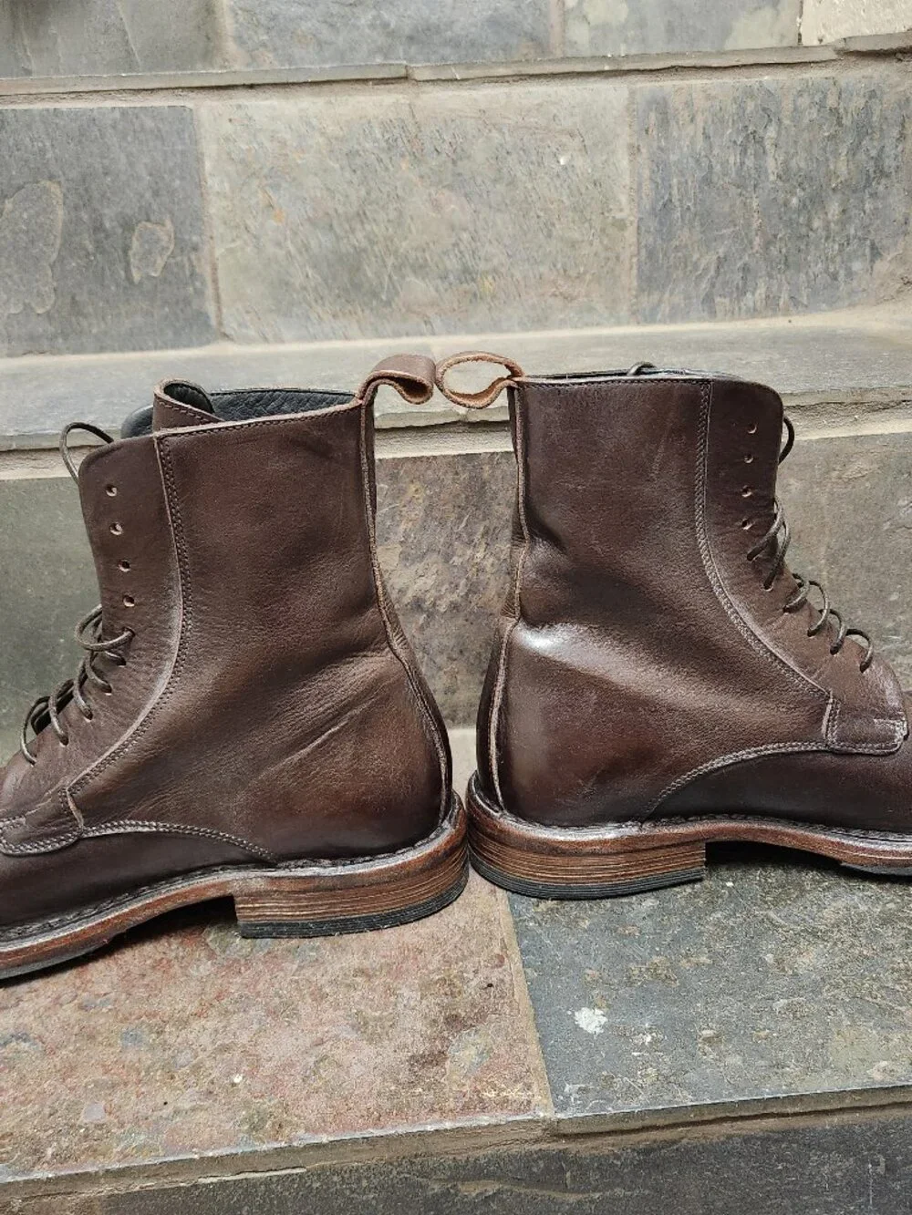 MOMA Men's Hand-made Italian Calfskin Lace-up Boots, Brown Size 9 (Eu 42 1/2)